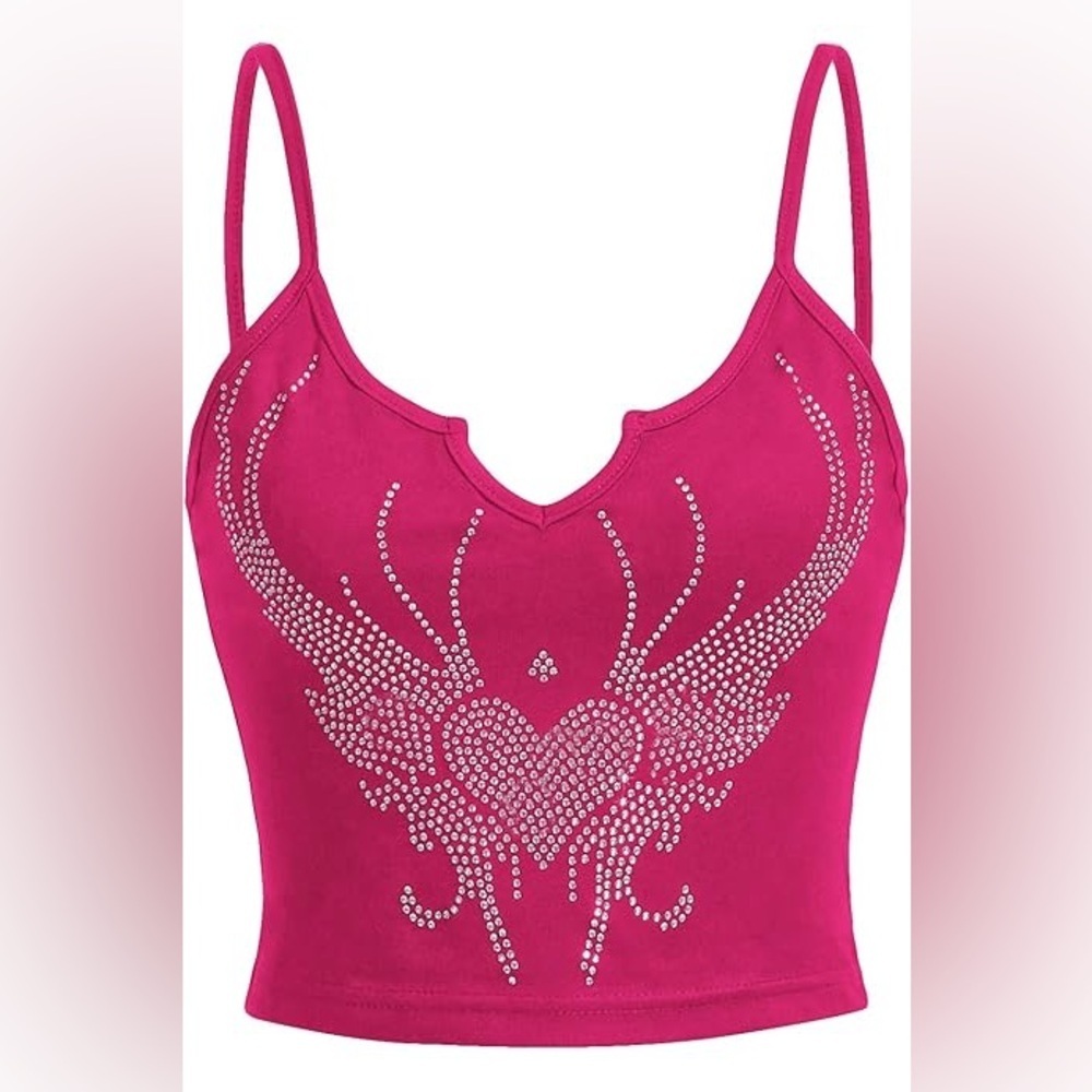 Pink Y2K Rhinestone Embellished Crop Top